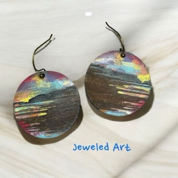 JEWELED ART Northern Lights Dangle Hand-Painted Wood Earrings - Picture 3 of 3